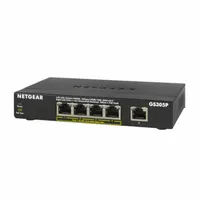 Netgear GS305Pv2 Gigabit Switch 5 Ports 10/100/100, 4 PoE+ Ports 63W, Ethernet Switch, Desktop-Montage, lüfterlose Metallbox