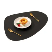 Tischset, Kunstleder Tischmatte Platzdeckchen Platzset Abwaschbar Doppelseitigen Rutschfest, Tischdekoration Schwarz