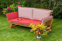 Merxx Gartenbank mit Sitzkissen Akazie natur, rot, creme 63 cm x 202 cm x 77 cm