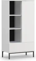 Regalschrank QUERTY QT-03 Regal Vitrine Schrank Bücherregal Wohnzimmerschrank Push-to-Open Grifflos Modern (Weiß Matt)