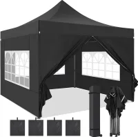 COSTWAY Pavillon 3x3m Pop Up - Gartenzelt Mit Seitenwand & Zubehör