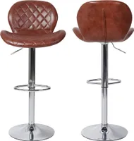 WISFOR Sada 2 barových stoliček, barová stolička Bistro Stool Counter Stool s opěradlem, kožený sedák, výškově nastavitelná, otočná o 360°, hnědá barva