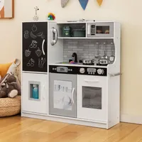 Kinderküche Holz mit Zubehör, Kinderspielküche Holzküche mit Herd Geschirrspüler Eismaschine Kühöschrank mit Tafel, für Kinder ab 3 Jahren (Weiß)