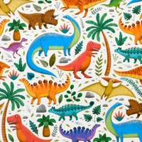 Geschenkpapier Dinosaurier Motiv 70cm x 2m Rolle Weiß / Bunt