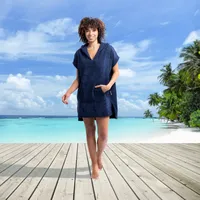 HOMELEVEL Poncho Damen Frottee - Badeponcho Badetuch aus 100% Baumwolle -  Handtuch für Strand Sauna - Surf Poncho mit Kapuze - Bademantel für