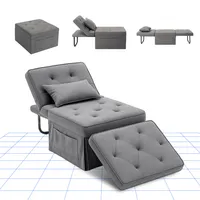 FLEXISPOT 4-in-1 Schlafsofa Klappbett Einzelsofa mit klappbarem Hocker, Kissen & 6-fach verstellbarer Rückenlehne, Schlafsessel für Gästezimmer Grau