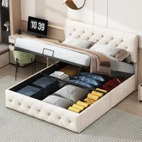 ProximaX 140x200cm Beige Polsterbett mit Lattenrost, Bettkasten, Kopfteil - Samtstoff Boxspringbett für Erwachsene & Ehepaare