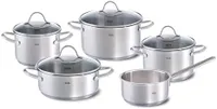 Fissler Palermo / Edelstahl-Topfset 5-teilig, Töpfe inkl. Glasdeckel (3 Kochtöpfe, 1 Bratentopf, 1 Stielkasserolle) – Induktion