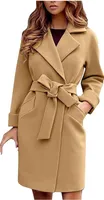 ASKSA Damen Mittellange Winter Mantel Elegant Warmer Trenchcoat Jacken mit Gürtel Dufflecoat, Khaki, M