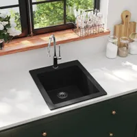 vidaXL Granitový drez Single Bowl Black