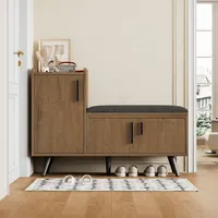 Flieks Schuhschrank mit Sitzbank, Schuhkommode Schuhregal mit Verstellbarem Ablage, Schuhbank Schuhtruhe mit Kissen, Leinen, Braun, 100x34x68.5cm