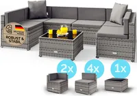 CASARIA® Gartenmöbel Set Lounge Polyrattan 5 Personen Wetterfest Balkonmöbel Tisch Sicherheitsglas Outdoor Terrasse Eck Sofa Sitzkissen Grau-Anthrazit