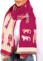BRUBAKER Cashmirillo Damen Schal mit Katzen Muster - 70 x 200 cm - Wollschal für Herbst und Winter - Weiches Kaschmir-Gefühl, Pink