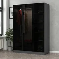 Skye Decor, Kale Anthracite Black - 2272, Kleiderschrank, Anthrazit, 100 % MELAMINBESCHICHTETE SPANPLATTEN, 135 x 52 x 210 cm