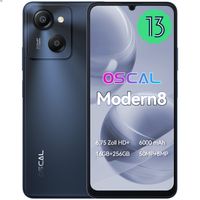 OSCAL Modern8 Smartphone Ohne Vertrag, 6.75 Zoll Android 13 Handy, 8+256GB(Erweiterbar), 50MP Kamera, 6000 mAh Akku, 4G Dual SIM, Fingerprint, Schwarz