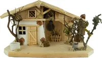 Krippe, Weihnachtskrippe "Himmelgarten" handgemacht mit 10 handbemalten Krippenfiguren Maße Krippe: ca. 45x20x22 cm, Maße Figuren: ca. 8 cm