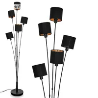 Costa »Costa« Bodenlampe, Metall, Schwarz, Stoffschirme, Schwarz/Goldfarben