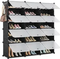 Mondeer DIY Schuhschrank 3x7 Stufiger Kunststoff-Schuhregal Modular Schuhaufbewahrung mit Tür für 42 Paar Schuhe Platzsparend für Flur Schwarz