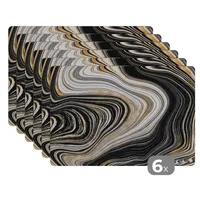 MuchoWow® Podložky Sada 6 podložiek Umývateľné podložky 30x45x0.3cm Mramor - zlatá - čierna Podložka pod stôl Nekĺzavá a odolná voči teplu