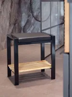 Sitzhocker Badhocker Garderobenhocker Schwarz mit Ablage Bezug Kunstleder schwarz