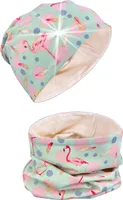 Kinder Reflektor Mütze & Loop - Flamingo Jersey Stoff innen - Übergangszeit