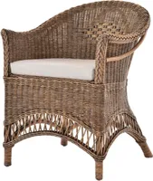 KRINES HOME  Rattansessel Landhaus Flechtsessel aus Natur-Rattan Rattan Sessel Korbsessel Wintergarten (Vintage Braun, Mit Polster)