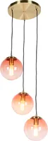 QAZQA - Art Deco Art Deco Hängelampe I Pendellampe I Pendelleuchte Messing 45 cm 3-flammig-hellrosa - Pallon I Wohnzimmer I Schlafzimmer - Glas Kugel I Kugelförmig I Länglich - LED geeignet E27