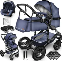 KIDUKU® 3 in 1 Kombi Kinderwagen Blau/Schwarz Buggy Reisebuggy inkl. Auto- Babyschale Faltbar ECE R129