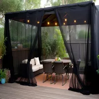 2er-Set 160x213cm Outdoor-Vorhang,Taschenstange Moskitonetz,Fliegengitter Vorhang,Terrassennetz,DIY-Größe,Terrasse,Veranda,Garten,Wohnzimmer,Schwarz