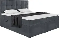 MEBLINI Boxspringbett mit Bettkasten - Gepolstert Doppelbett mit Matratze und Topper - Polsterbett mit Stauraum - Bett mit Kopfteil - Kai - 200x200 - H4/Dunkelgrau Samt