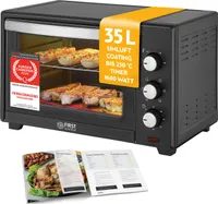 TZS First Austria Minibackofen, Umluft, 35L, Premium-X Coating (Antihaftbeschichtung), Auftauen&Warmhalten, Rezeptheft, Backofen Pizzaofen Grill