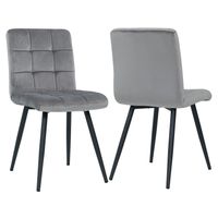 2er Set Stuhl Esszimmerstuhl Stoff Samt Grau Küchenstuhl Metallbeine 