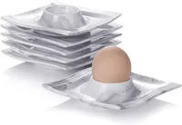 MALACASA, série Flora, 6dílná sada porcelánových stojánků na vejce z mramoru pro 6 osob