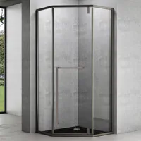 Mai & Mai Fünfeck-Duschkabine 100x100 cm Duschwand glas 8mm ESG-Sicherheitsglas Edelstahl-Türrahmen Duschabtrennung Ravenna68K