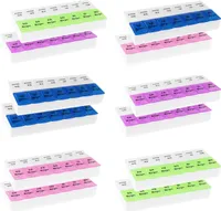 2x WELLGRO® Tablettenbox für 7 Tage - je 2 Fächer pro Tag, 18,5 x 9,5 x 3,5 cm (LxBxH) - Farbe wählbar