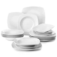 MALACASA, série Julia, 18 ks. Porcelánová sada nádobí SMALL Jídelní servis s 6 talíři na koláč, 6 plochými talíři, 6 polévkovými talíři pro 6 osob