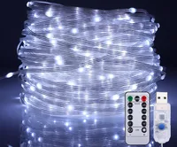 LED Lichterkette 10m 8 Lichtmodi Wasserdicht USB mit Fernbedienung für Außen Weihnachten Hochzeit Party, Weiß