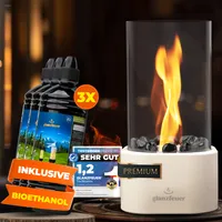 GLANZFEUER® Tischkamin -PremiumEthanol Tischkamin Tischfeuer Outdoor & Tischfeuer Indoor - Hochwertiger Bioethanol Tischkamin Outdoor Tisch Feuer