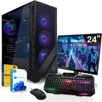 SYSTEMTREFF Gaming Komplett Set - AMD Ryzen 5 5500GT - AMD RX Vega - 8GB 3 - 256GB M.2 NVMe +  - 24 Zoll TFT - Windows 11 Pro - Desktop PC