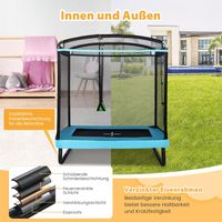 Trampolina dla dzieci COSTWAY 2 w 1 z huśtawką, prostokątna trampolina ogrodowa z siatką zabezpieczającą i osłoną krawędzi, trampolina wewnętrzna/zewnętrzna dla dzieci o udźwigu do 100 kg Niebieska