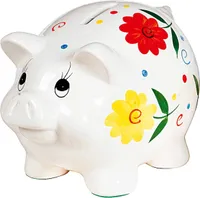 Porzellan-Sparschwein 'Blumendeko' mit Schloss, 18 cm, mehrfarbig