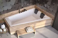 BADLAND Eckbadewanne Rechteck Badewanne Intima SLIM für zwei Personen RECHTS 180x125 Rand 15mm mit Ablaufgarnitur, Füßen und Styroporverkleidung GRATIS mit Kopfstützen