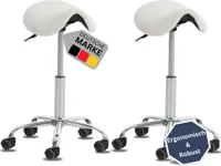DELUKE® 2er Sattelhocker mit Rollen VOULI | Höhenverstellbar, Drehbar | Kunstleder pflegeleicht | Rollhocker Arbeitshocker Praxishocker Arzthocker Bürohocker Drehhocker | Weiß