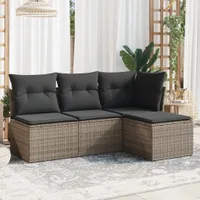 vidaXL 4dílná zahradní sedací souprava s polštáři Grey Poly Rattan