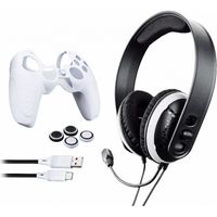 Raptor Gaming Starter Pack PS5 Stereo Headset, Ladekabel, Silikon Skin & Analog Stick Caps schwarz/weiß RG-SK150