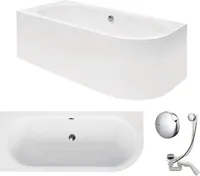 VBChome Badewanne 180 x 80 cm Acryl SET Schürze Siphon Wanne Ecke Eckbadewanne Weiß Design Modern Ablaufgarnitur in Chrom Viega Simplex für 2 Personen Links