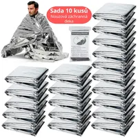 10dílná sada záchranných přikrývek 130 × 210 cm - Termo Mylar fólie stříbrná