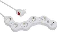 Brennenstuhl Vario Power Steckdosenleiste mit USB-Ladefunktion / Bewegliche Steckdosenleiste 5-fach (1,4m Kabel, mit Schalter und 2 USB Ladebuchsen) weiß
