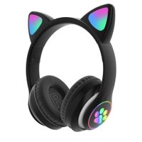 Bluetooth-Headset-Blitzlicht Niedliche Katzenohren Drahtlose Kopfhörer mit Mikrofon können LED-Stereo-Musik steuern,Schwarz
