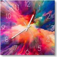 DEQORI Glasuhr 30x30 cm Zahlen 'Bunte Farbwolke' Wanduhr Glas Uhr Design leise